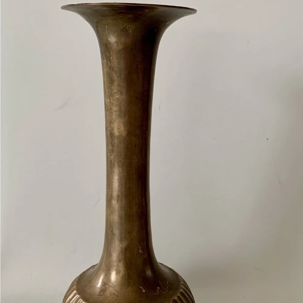 Vintage Solid Brass Tall & Thin Vase 11.5”